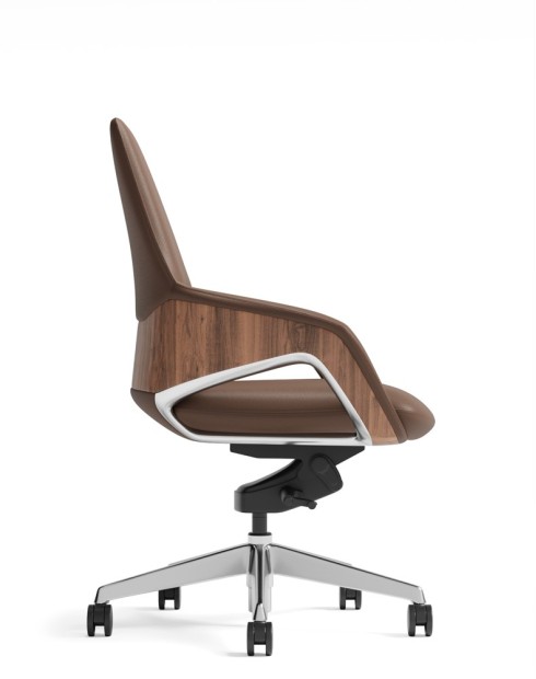 Opus Brown Genuine Aniline Leather Low Back with Wood Insert Executive Chair
