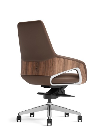 Opus Brown Genuine Aniline Leather Low Back with Wood Insert Executive Chair