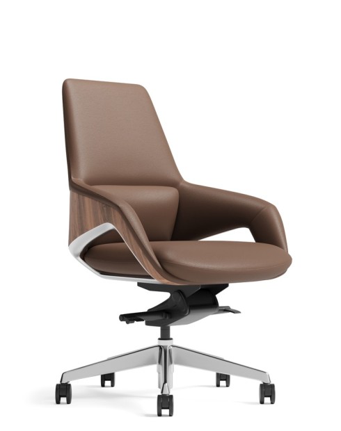 Opus Brown Genuine Aniline Leather Low Back with Wood Insert Executive Chair