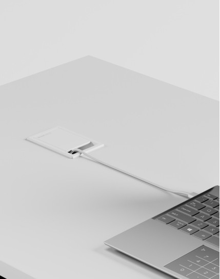 Desklink White Rectangular Grommet in White Worktop