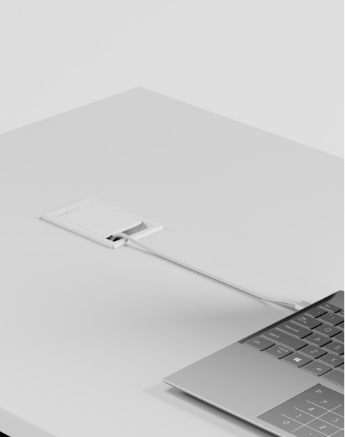 Desklink White Rectangular Grommet in White Worktop