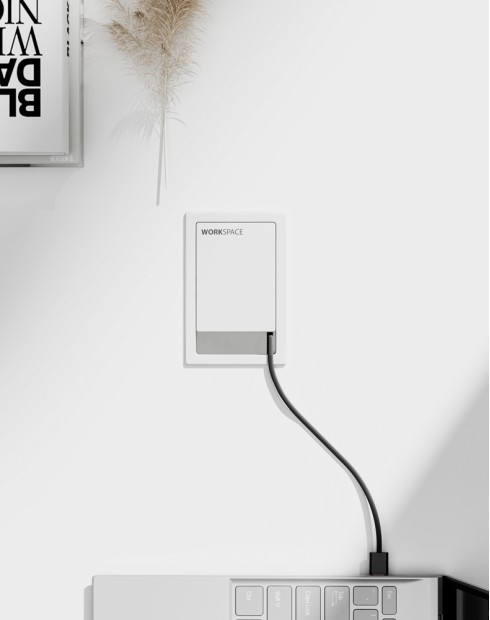 Desklink White Rectangular Grommet in White Worktop