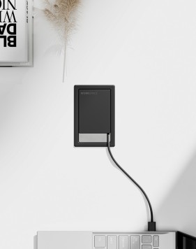 Desklink Black Rectangular Grommet in White Worktop