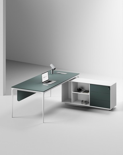 Arc Pro Nova L-Shape Executive Desk - Stone Green White Frame