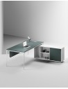 Arc Pro Nova L-Shape Executive Desk - Stone Green White Frame