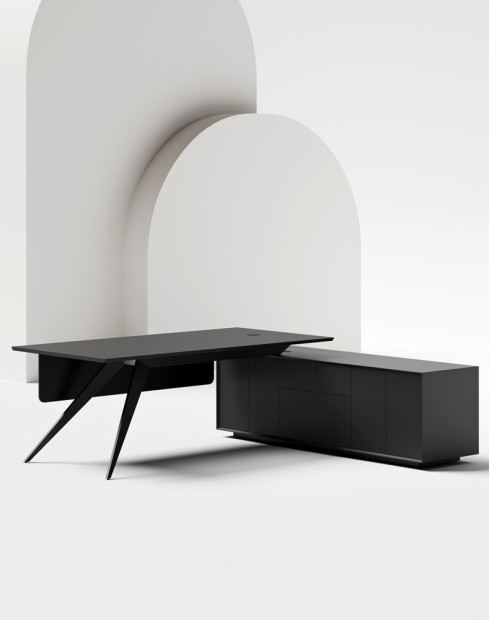 Zenon Black L-Shape Executive Desk Black Black