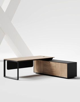 Manhattan L-Shape Black Frame Artisan Oak Executive Desk