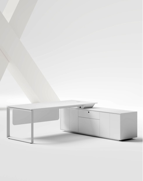Manhattan L-Shape White Frame Executive Desk