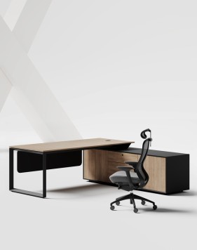 Manhattan L-Shape Black Frame Artisan Oak Executive Desk