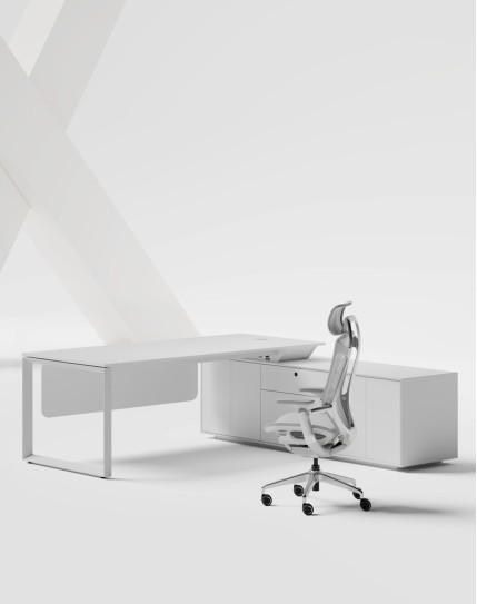 Manhattan L-Shape White Frame Executive Desk