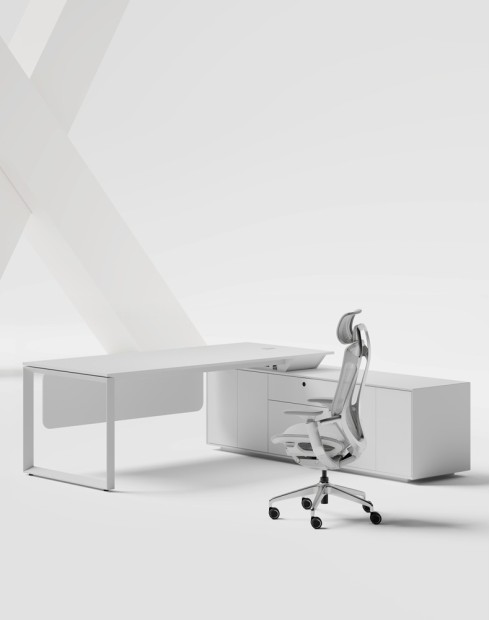 Manhattan L-Shape White Frame Executive Desk