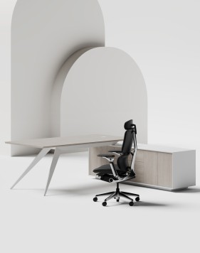 Zenon Black L-Shape Executive Desk Ash Grey