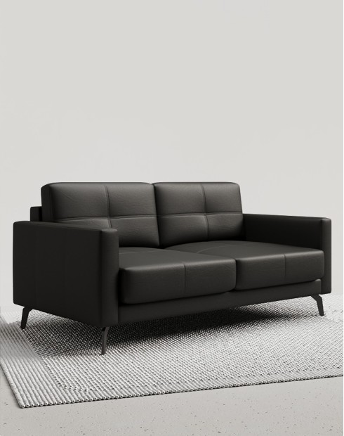 Ayuni Black Genuine Leather Three Seater Sofa