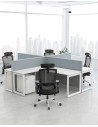 White- Focus Cluster of 4x L-Shaped Desk Open Cubicle Workstation