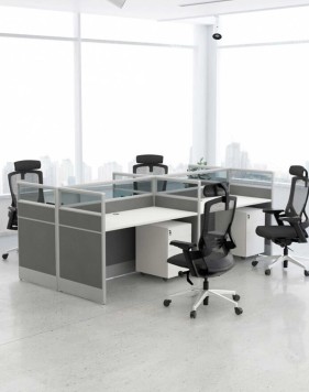 Focus Cluster of 4x Face to Face Cubicle Workstation with Glass Partition