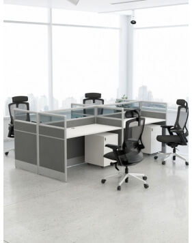 Focus Cluster of 4x Face to Face Cubicle Workstation with Glass