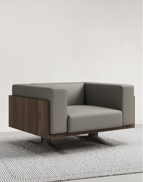 Boston Single Seater Aniline Leather Veneer Sofa