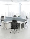 White- Focus Cluster of 4x L-Shaped Desk Open Cubicle Workstation